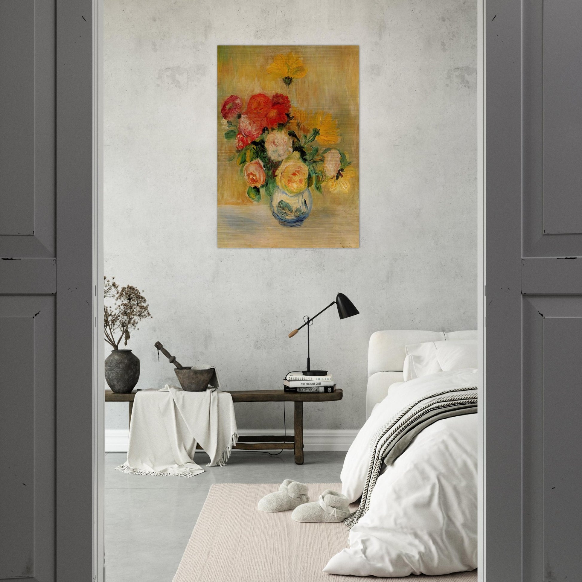 Vase of Roses and Dahlias - Pierre-Auguste Renoir Brushed Aluminum Print - 70x100 cm / 28x40 inches | Pierre-Auguste Renoir Aluminum Print | Pierre-Auguste Renoir Prints