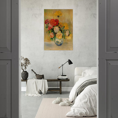 Vase of Roses and Dahlias - Pierre-Auguste Renoir Brushed Aluminum Print - 70x100 cm / 28x40 inches | Pierre-Auguste Renoir Aluminum Print | Pierre-Auguste Renoir Prints