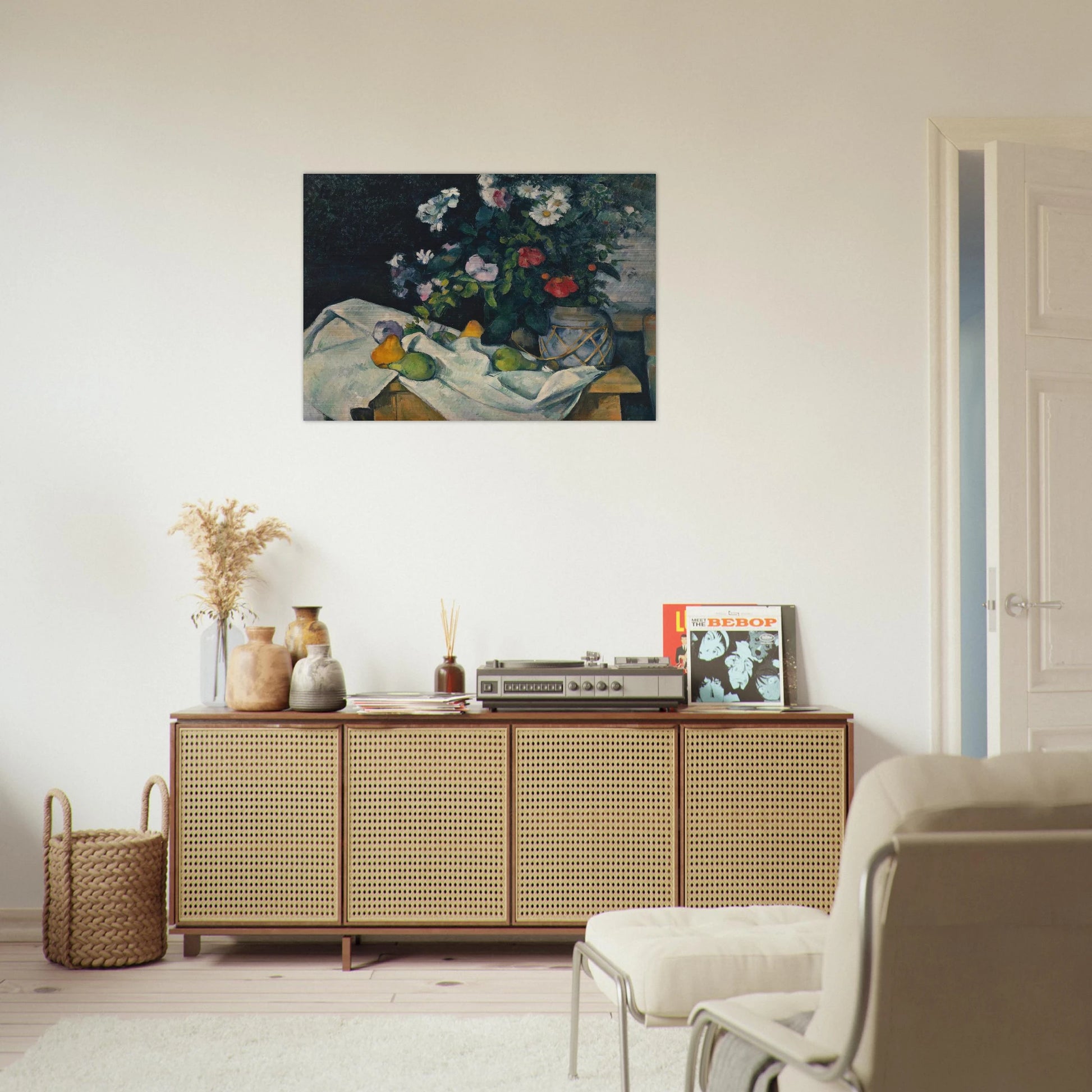 Still Life with Flowers and Fruit - Paul Cézanne Brushed Aluminum Print - 70x100 cm / 28x40 inches | Paul Cézanne Aluminum Print | Paul Cézanne Prints