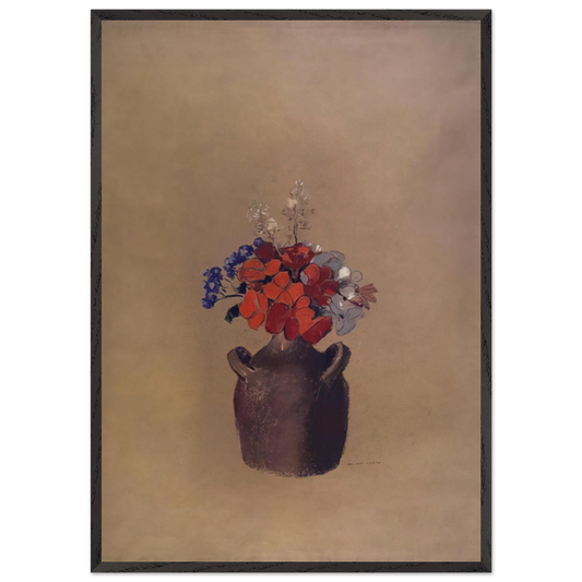 FLOWERS IN A VASE N1 - Odilon Redon 70x100 cm / 28x40 inches Framed Art Print – Black Wooden Frame