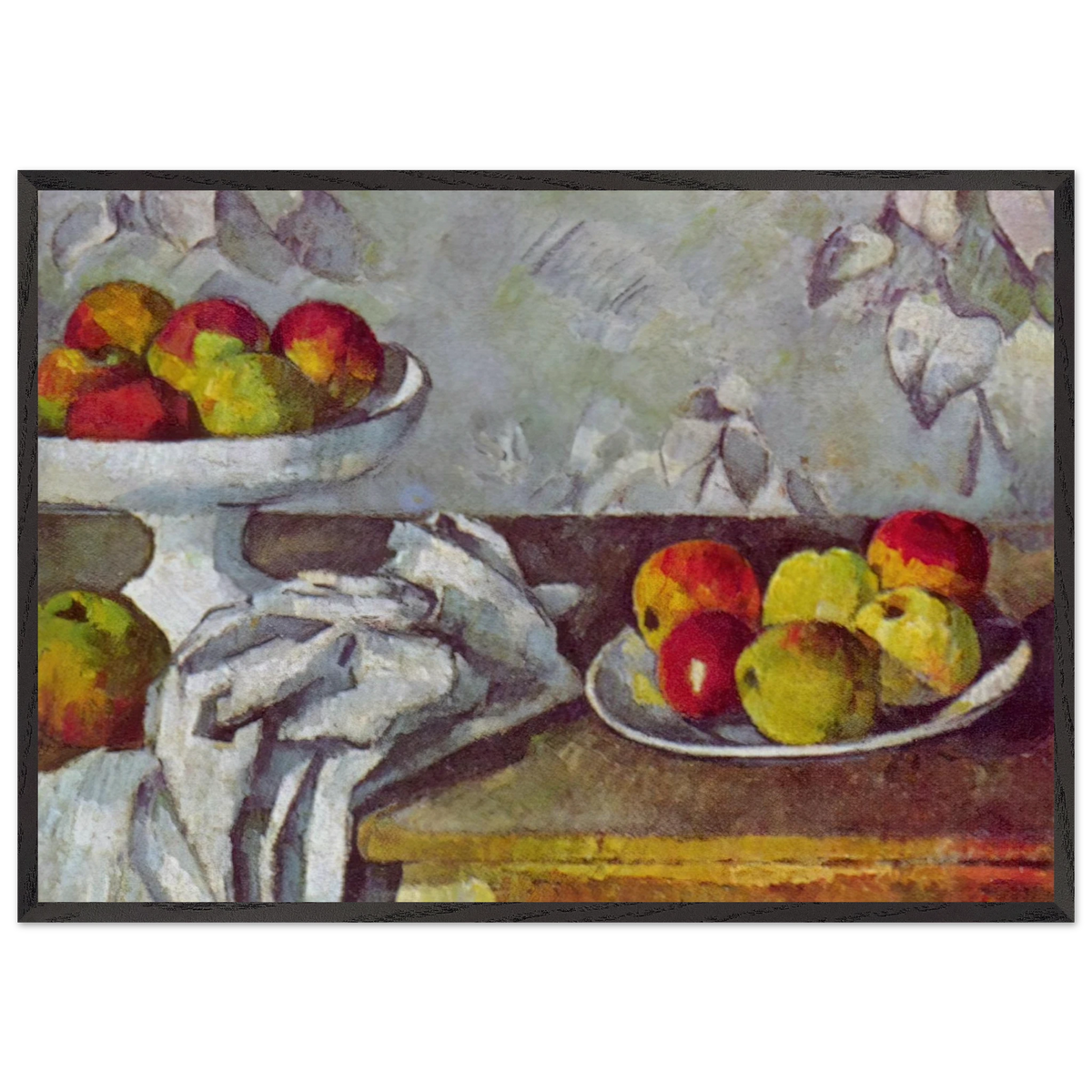 Still life with apples and fruit bowl - Paul Cezanne 70x100 cm / 28x40 inches Framed Art Print – Black Wooden Frame