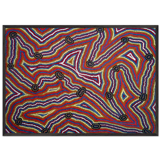 Narripi Dreaming - 1992 - Clifford Possum Tjapaltjarri 70x100 cm / 28x40 inches Framed Art Print – Black Wooden Frame