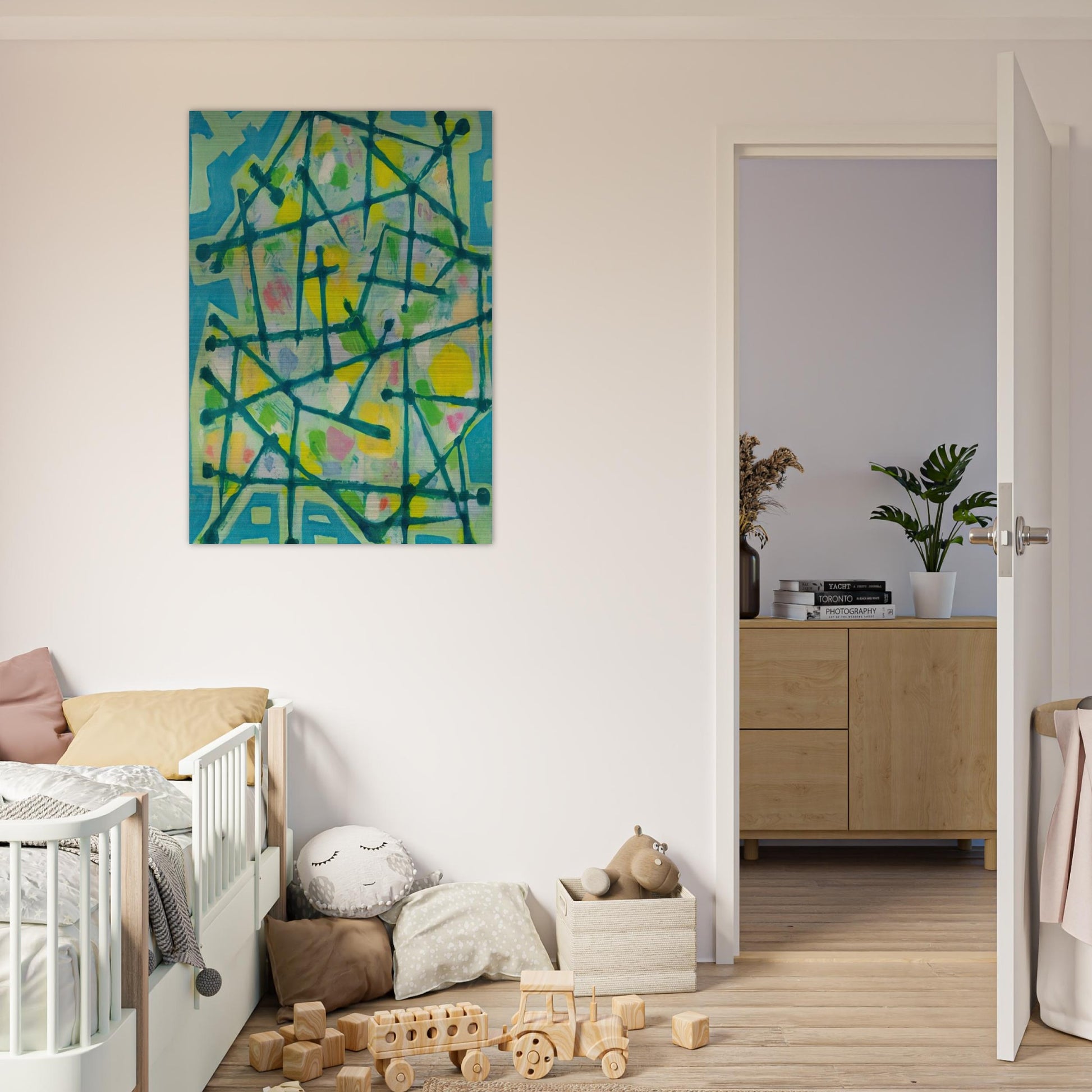 Blue-Green Lines on Aqua Background - 1953 - Alfred Manessier Brushed Aluminum Print - 70x100 cm / 28x40 inches | Alfred Manessier Aluminum Print | Alfred Manessier Prints