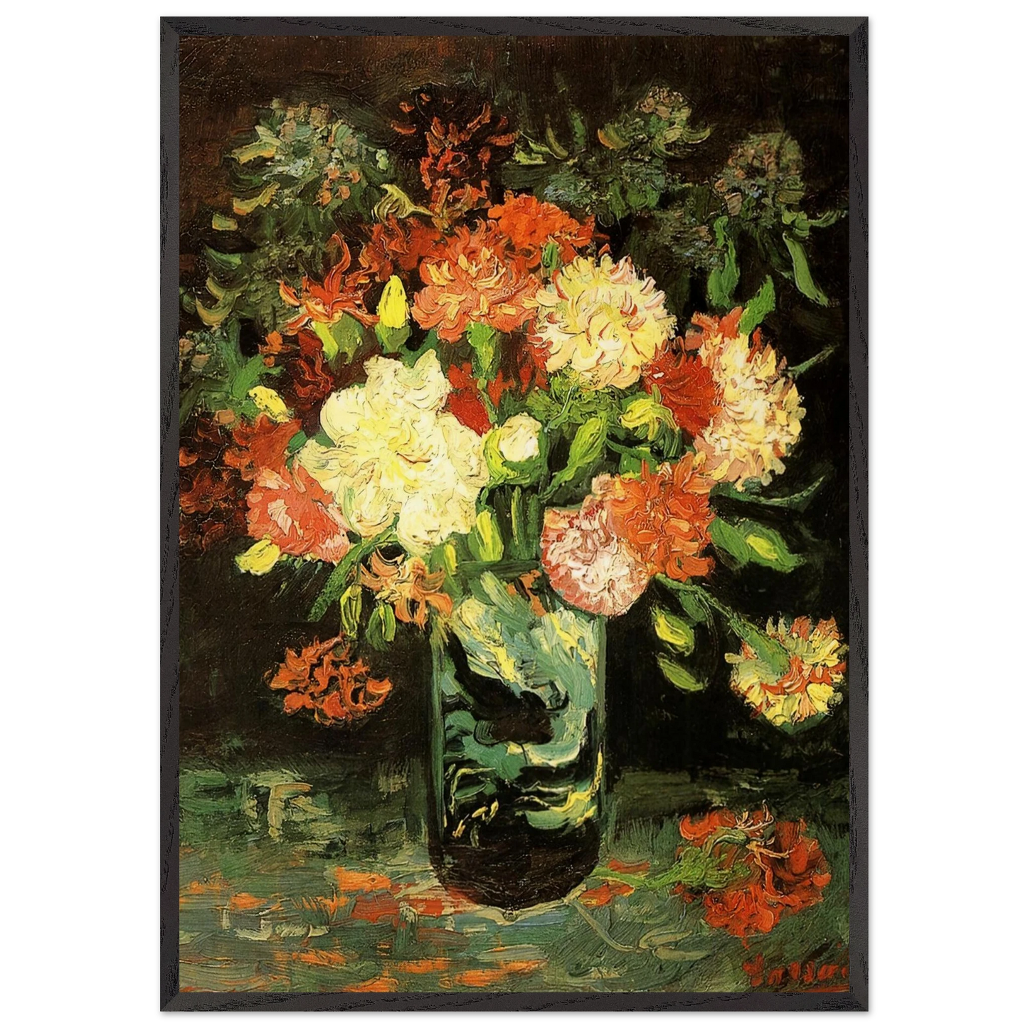 Vase with Carnations - Vincent van Gogh 70x100 cm / 28x40 inches Framed Art Print – Black Wooden Frame