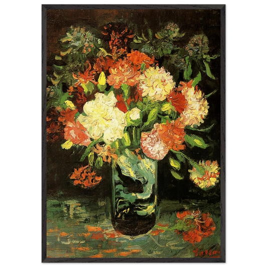 Vase with Carnations - Vincent van Gogh 70x100 cm / 28x40 inches Framed Art Print – Black Wooden Frame