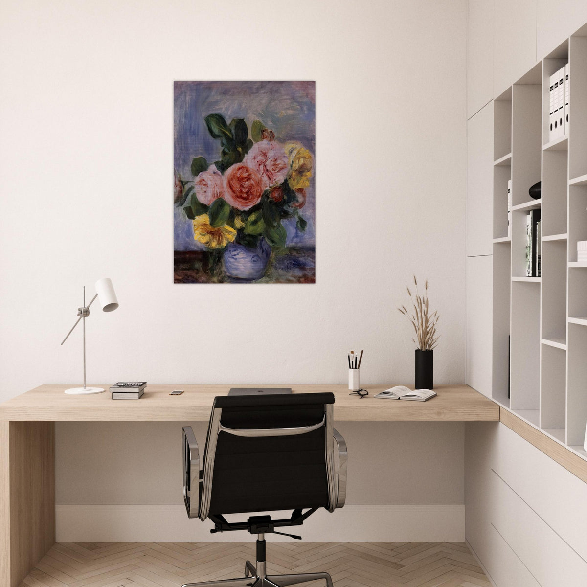 Roses in a Vase - Pierre-Auguste Renoir Brushed Aluminum Print - 70x100 cm / 28x40 inches | Pierre-Auguste Renoir Aluminum Print | Pierre-Auguste Renoir Prints
