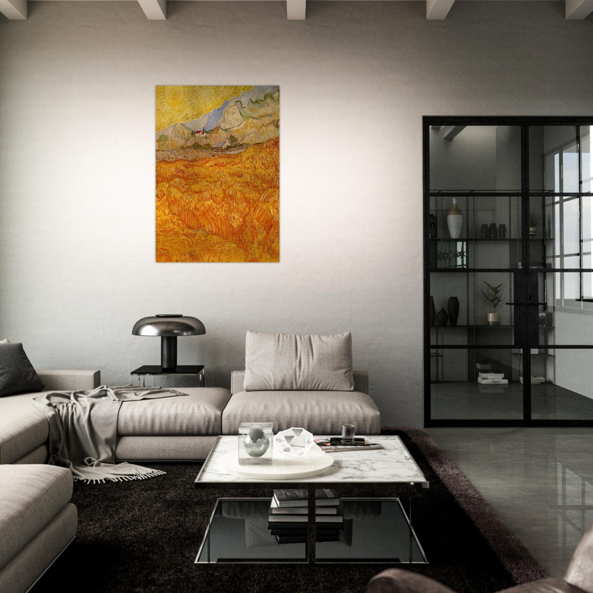 Wheat Field behind Saint Paul Hospital with a Reaper - Vincent van Gogh Brushed Aluminum Print - 70x100 cm / 28x40 inches | Vincent van Gogh Aluminum Print | Vincent van Gogh Prints