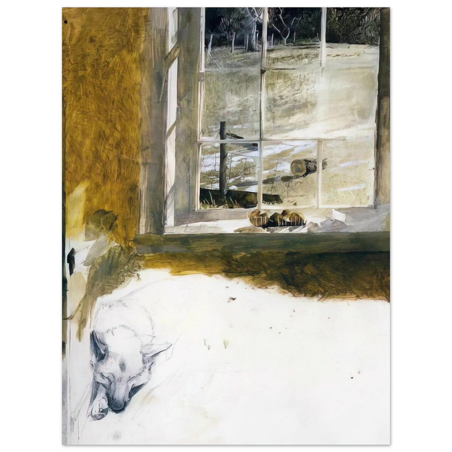 Andrew Wyeth - GROUNDHOG DAY 3 Wall Art - 60x80 cm / 24x32 inches - Premium Wooden Framed Poster With Fine Art Paper-canvas - White frame