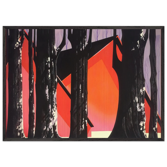 Winter Barnyard - Eyvind Earle 70x100 cm / 28x40 inches Framed Art Print – Black Wooden Frame