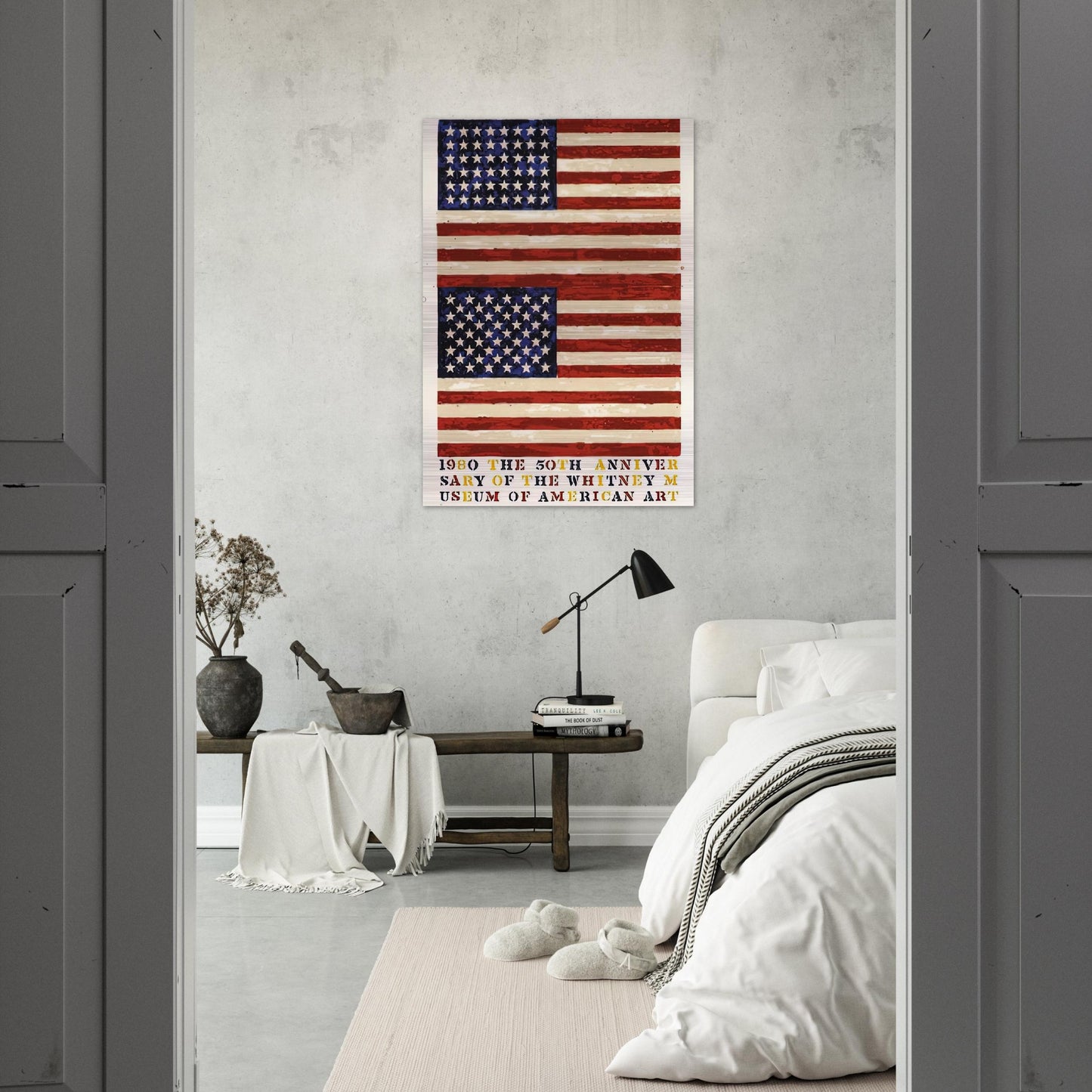 TWO FLAGS WHITNEY ANNIVERSARY ULAE 207 1980 - Jasper Johns Brushed Aluminum Print - 70x100 cm / 28x40 inches | Jasper Johns Aluminum Print | Jasper Johns Prints