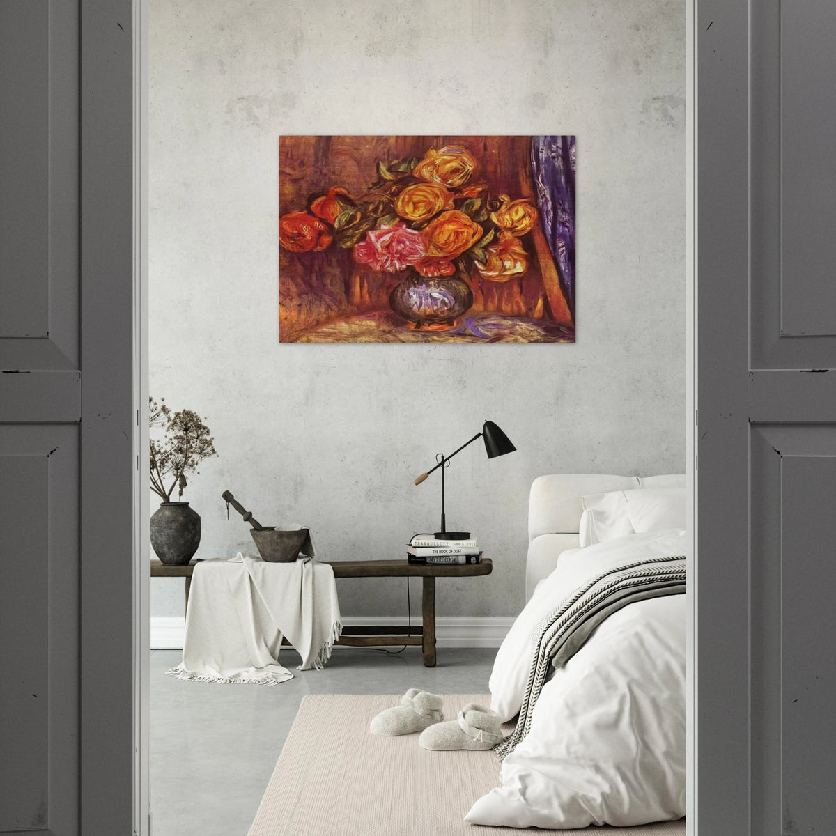 Roses Before the Blue Curtain - Pierre-Auguste Renoir Brushed Aluminum Print - 70x100 cm / 28x40 inches | Pierre-Auguste Renoir Aluminum Print | Pierre-Auguste Renoir Prints