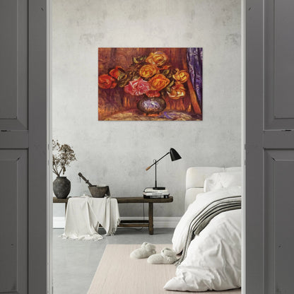 Roses Before the Blue Curtain - Pierre-Auguste Renoir Brushed Aluminum Print - 70x100 cm / 28x40 inches | Pierre-Auguste Renoir Aluminum Print | Pierre-Auguste Renoir Prints
