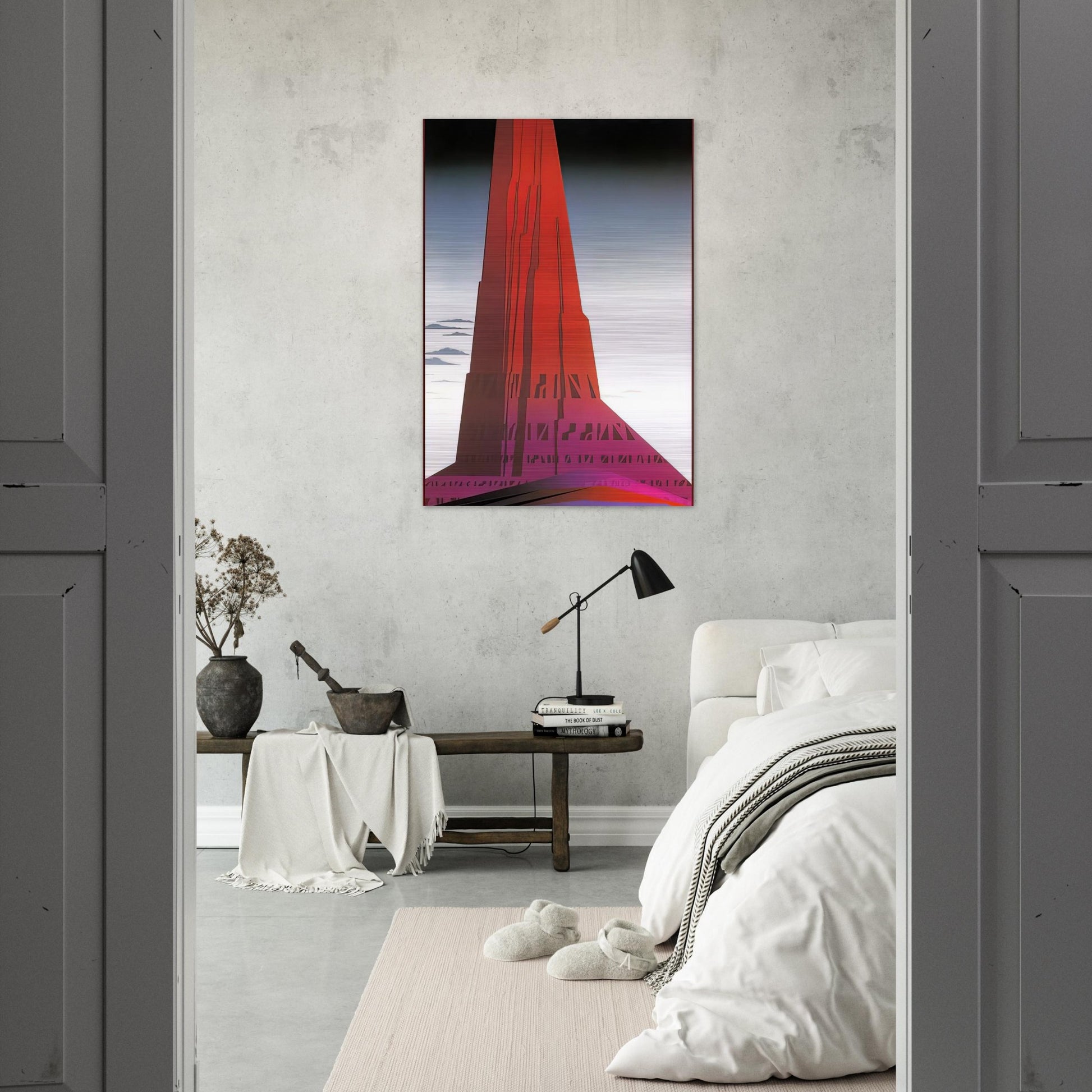 Desert Skyscraper - Eyvind Earle Brushed Aluminum Print - 70x100 cm / 28x40 inches | Eyvind Earle Aluminum Print | Eyvind Earle Prints
