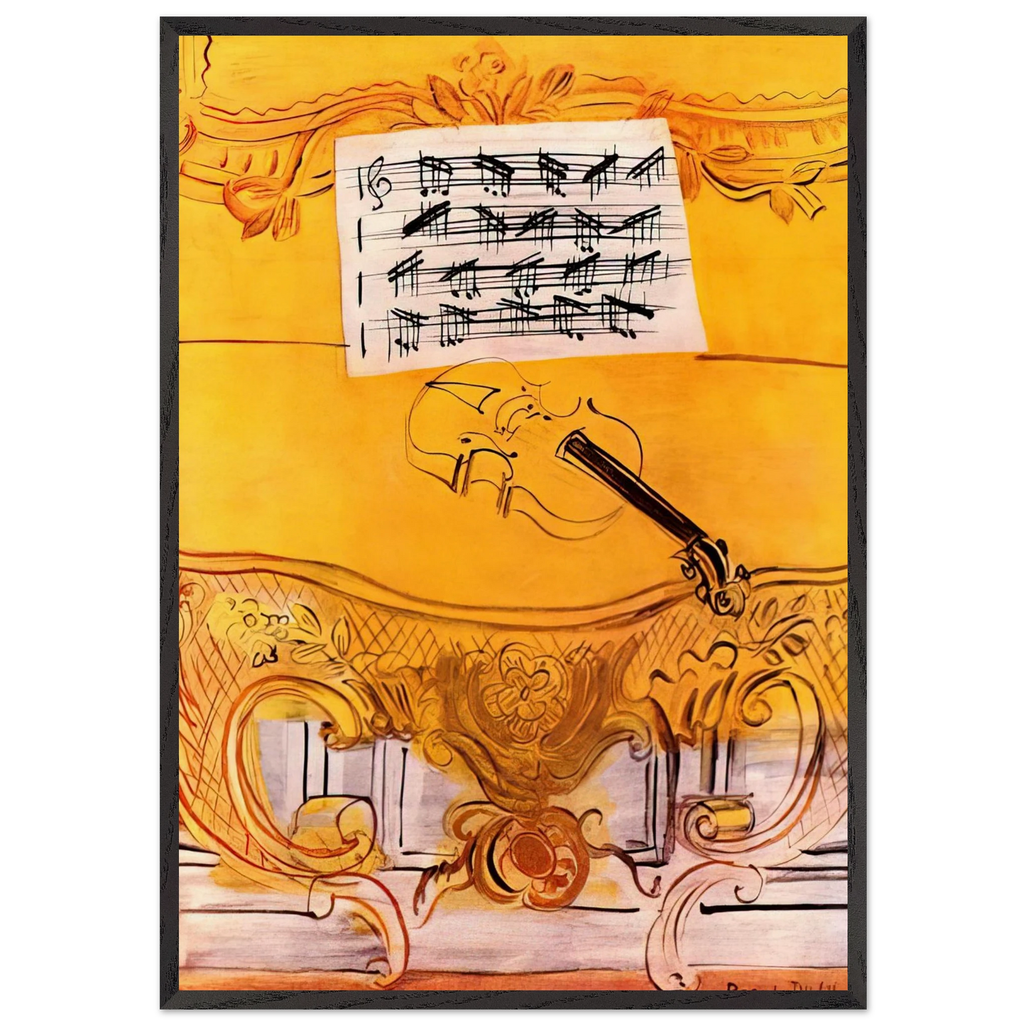 THE YELLOW CONSOLE WITH A VIOLIN 1949 - Raoul Dufy 70x100 cm / 28x40 inches Framed Art Print – Black Wooden Frame