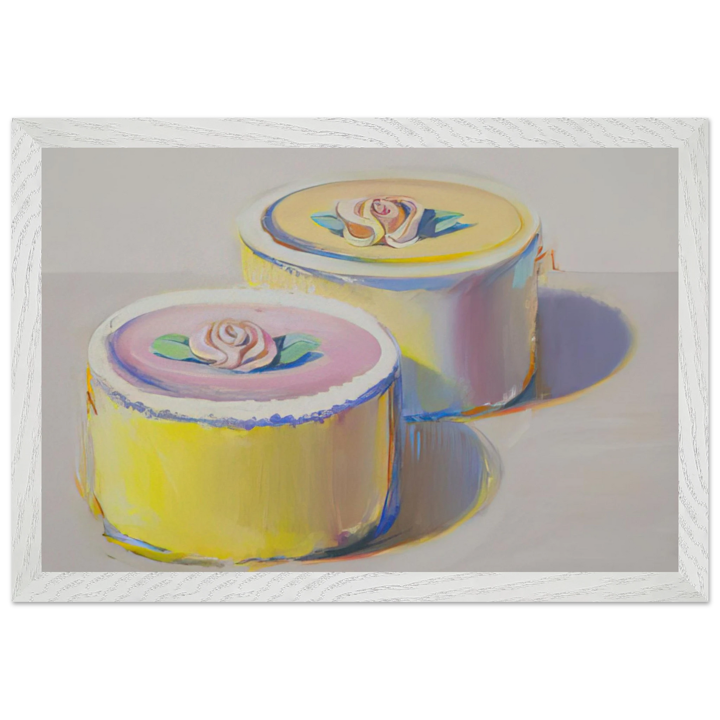Wayne Thiebaud - Rosebud Cakes - 1995 Wall Art - 30x40 cm / 12x16 inches - Premium Wooden Framed Poster With Fine Art Paper - Wood frame