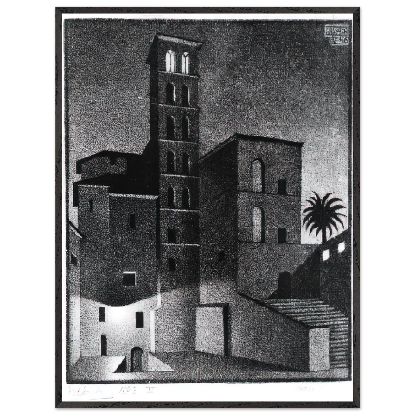 MC Escher - ESCHER (27) Wall Art - 60x80 cm / 24x32 inches - Premium Wooden Framed Poster With Fine Art Paper - White frame