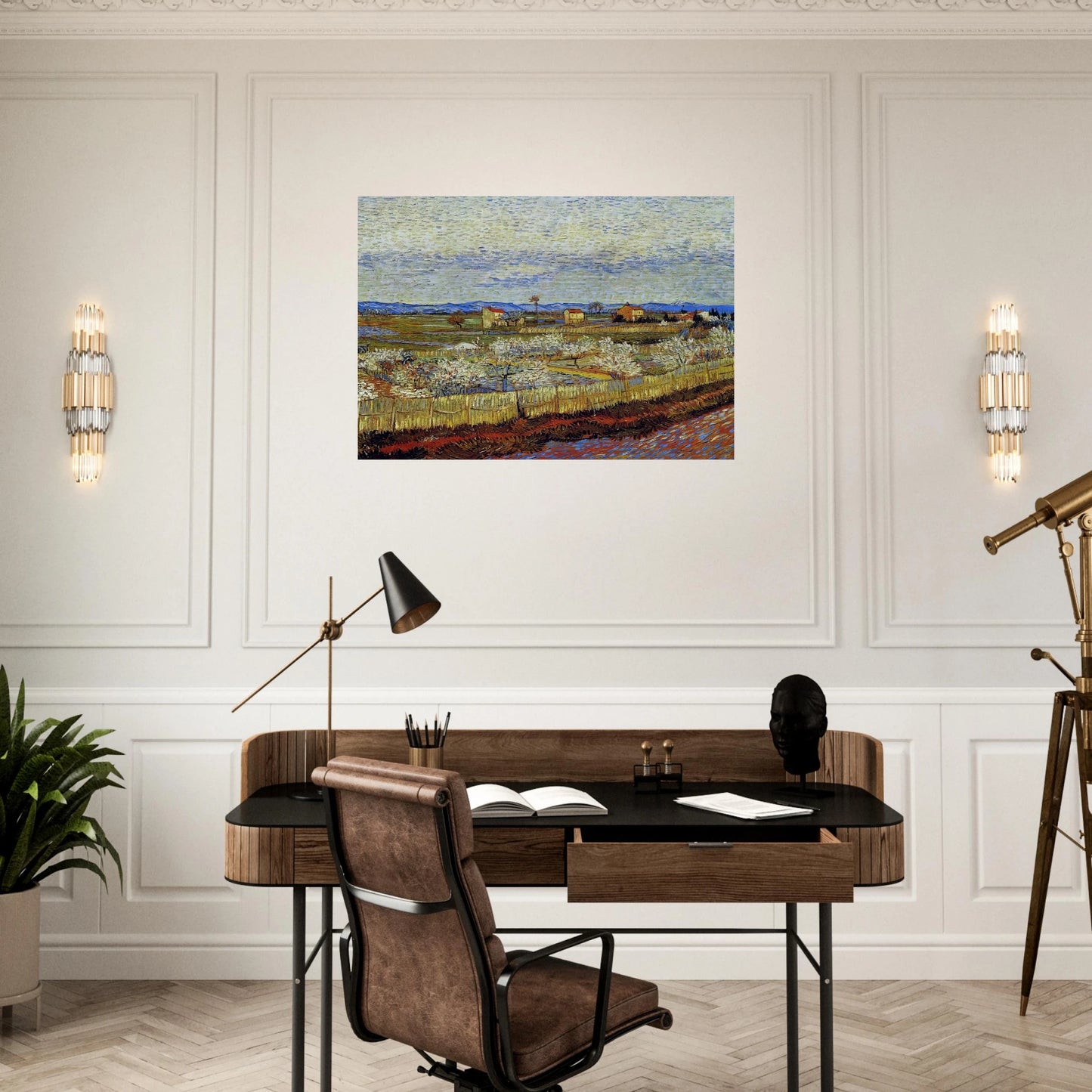 Peach Trees in Blossom - Vincent van Gogh Brushed Aluminum Print - 70x100 cm / 28x40 inches | Vincent van Gogh Aluminum Print | Vincent van Gogh Prints