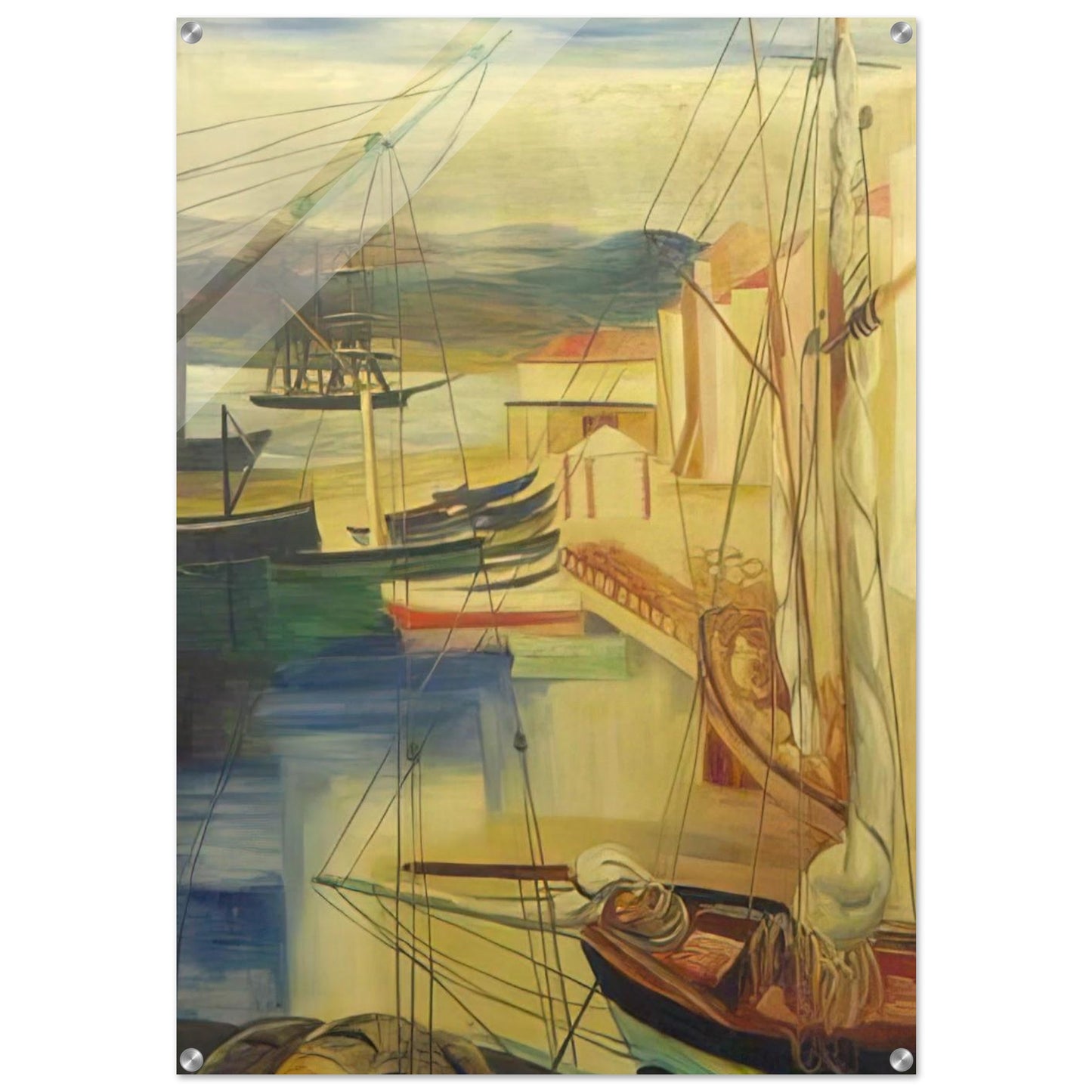 SHIPS MOORED ALONG THE DOCKS - Moise Kisling Acrylic Print - 70x100 cm / 28x40″ inches