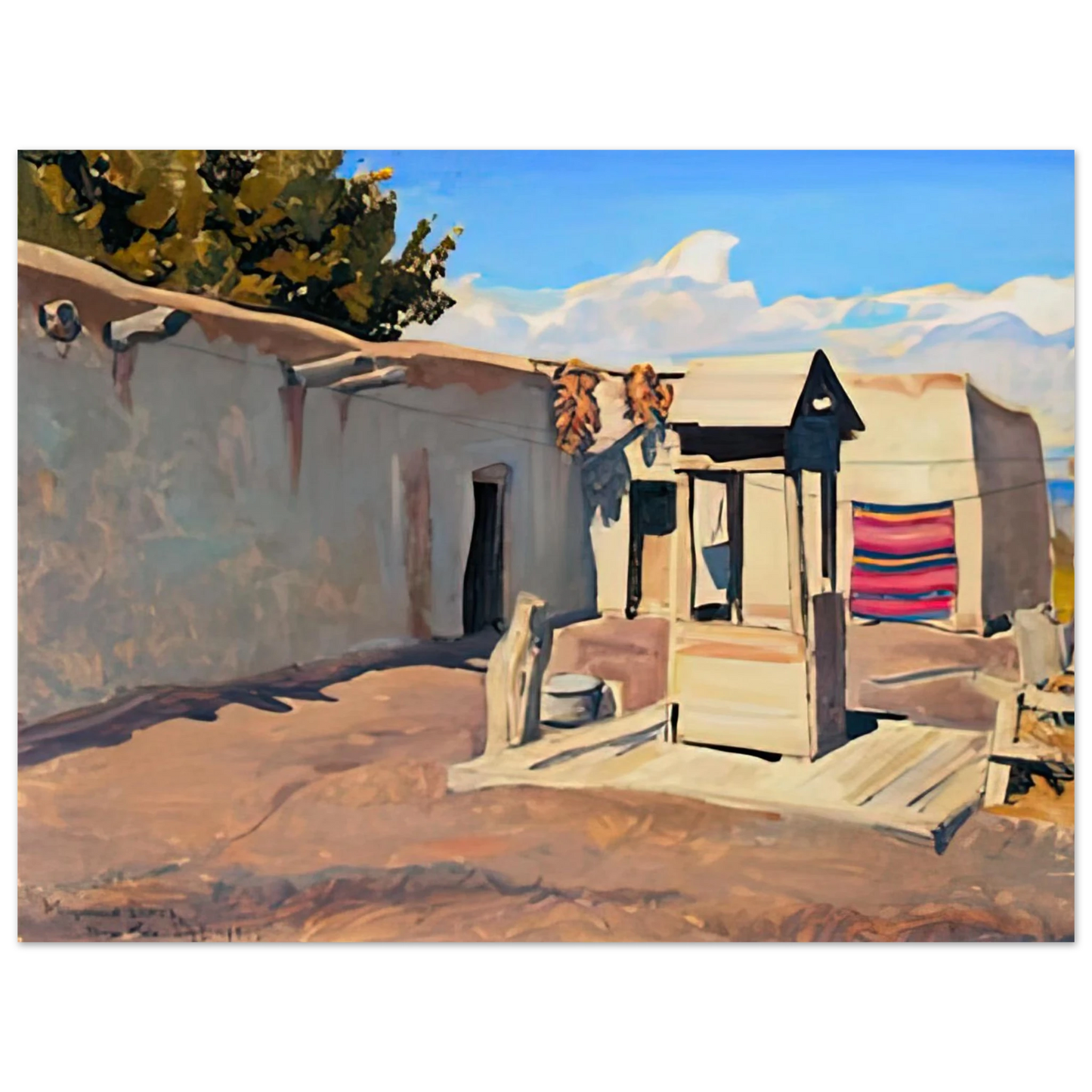 Maynard Dixon - OLD PATIO 1931 Wall art - 28x43  cm / XL (11x17 inches) - Premium Wooden Framed Poster With Fine Art Paper-canvas - Black frame