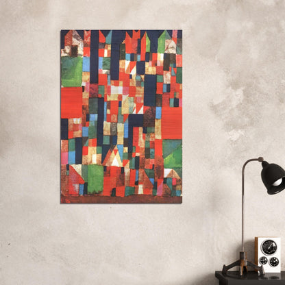 CITY PICTURE WITH RED AND GREEN ACCENTS 1921 - Paul Klee Brushed Aluminum Print - 70x100 cm / 28x40 inches | Paul Klee Aluminum Print | Paul Klee Prints