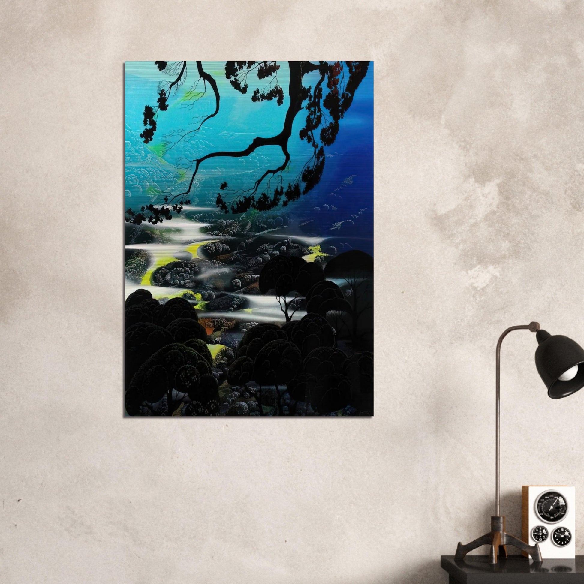 Days End - Eyvind Earle Brushed Aluminum Print - 70x100 cm / 28x40 inches | Eyvind Earle Aluminum Print | Eyvind Earle Prints