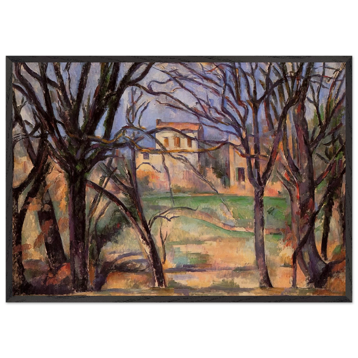 Trees and houses - Paul Cezanne 70x100 cm / 28x40 inches Framed Art Print – Black Wooden Frame