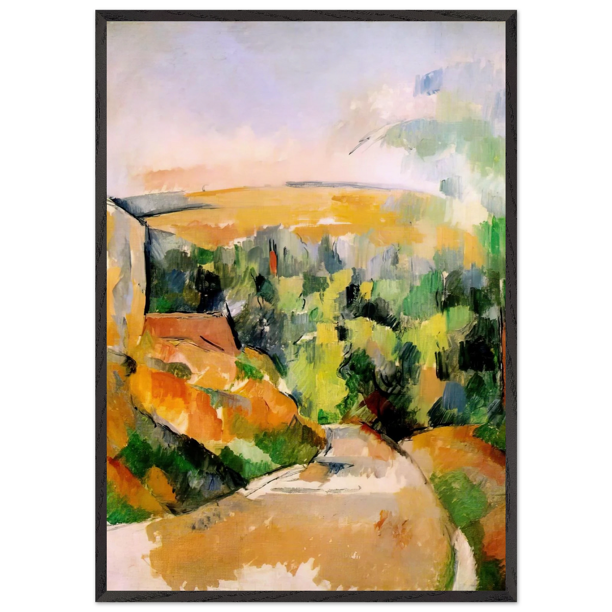 The Bend in the road - Paul Cezanne 70x100 cm / 28x40 inches Framed Art Print – Black Wooden Frame