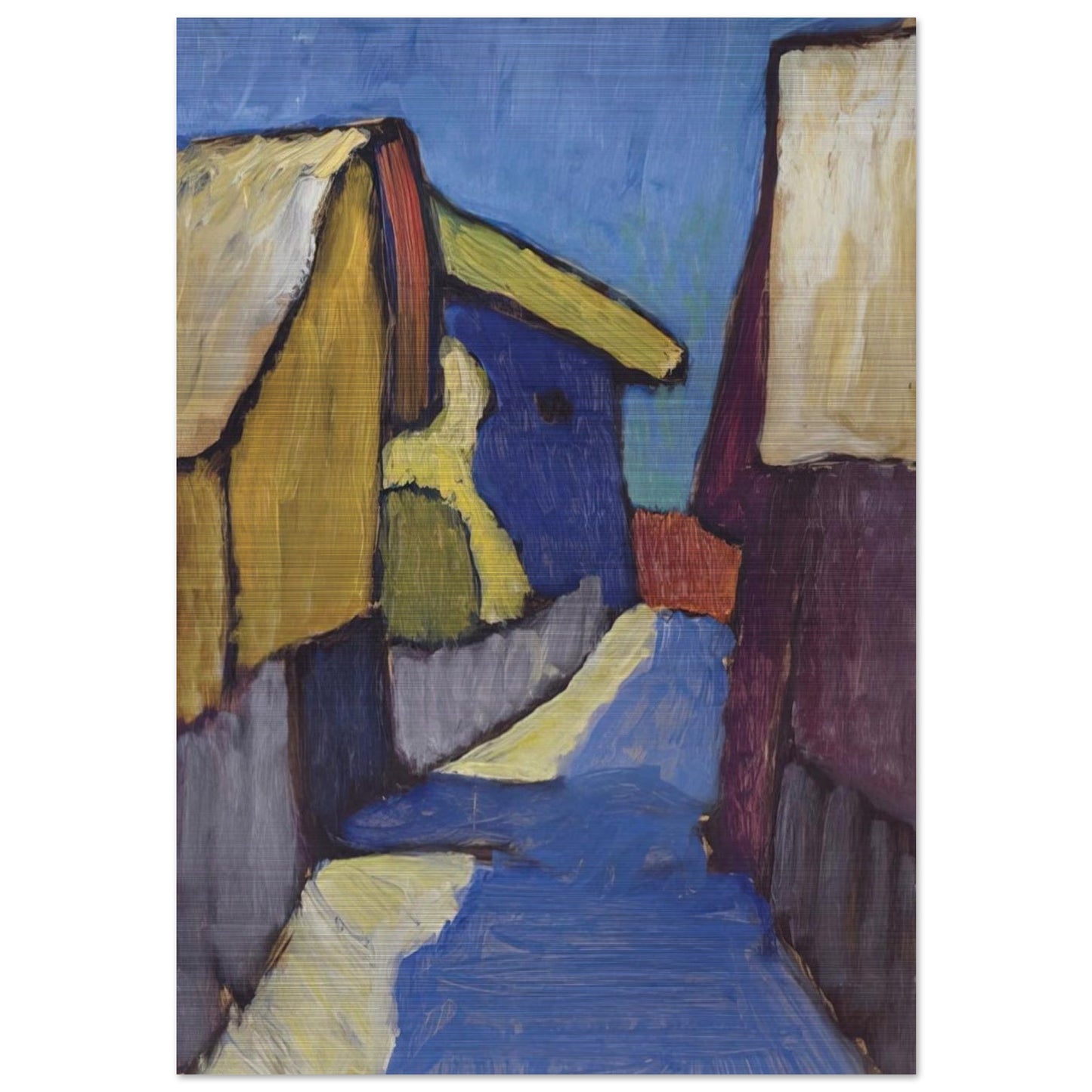 DORFSTRASSE IN BLAU - Gabriele Munter Brushed Aluminum Print - 70x100 cm / 28x40 inches | Gabriele Munter Aluminum Print | Gabriele Munter Prints
