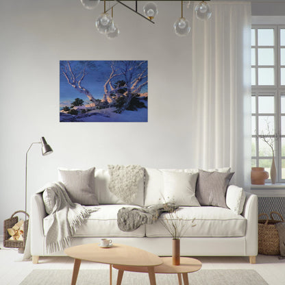 Birches in Winter - Maxfield Parrish Brushed Aluminum Print - 70x100 cm / 28x40 inches | Maxfield Parrish Aluminum Print | Maxfield Parrish Prints