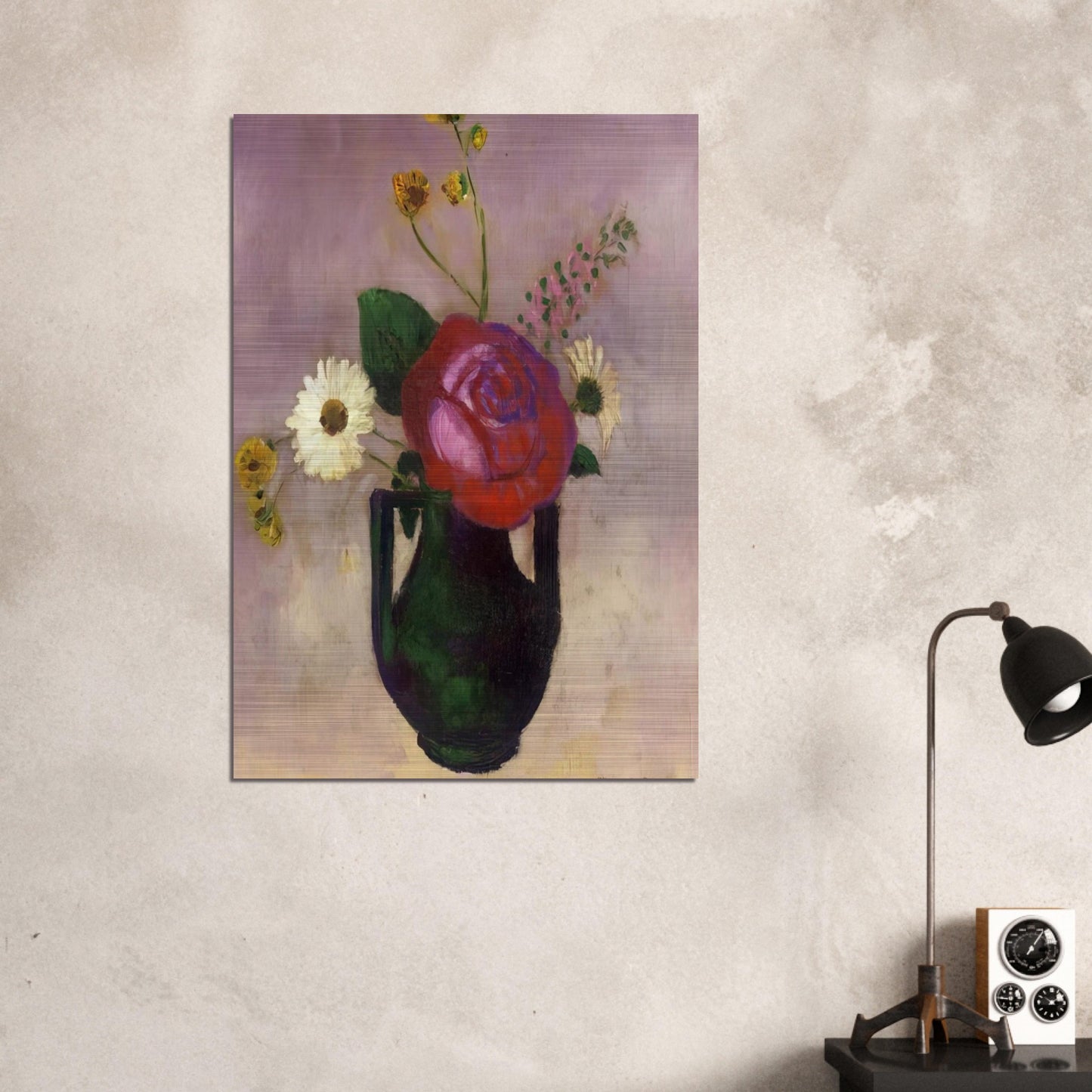 ROSE AND DAISY - Odilon Redon Brushed Aluminum Print - 70x100 cm / 28x40 inches | Odilon Redon Aluminum Print | Odilon Redon Prints