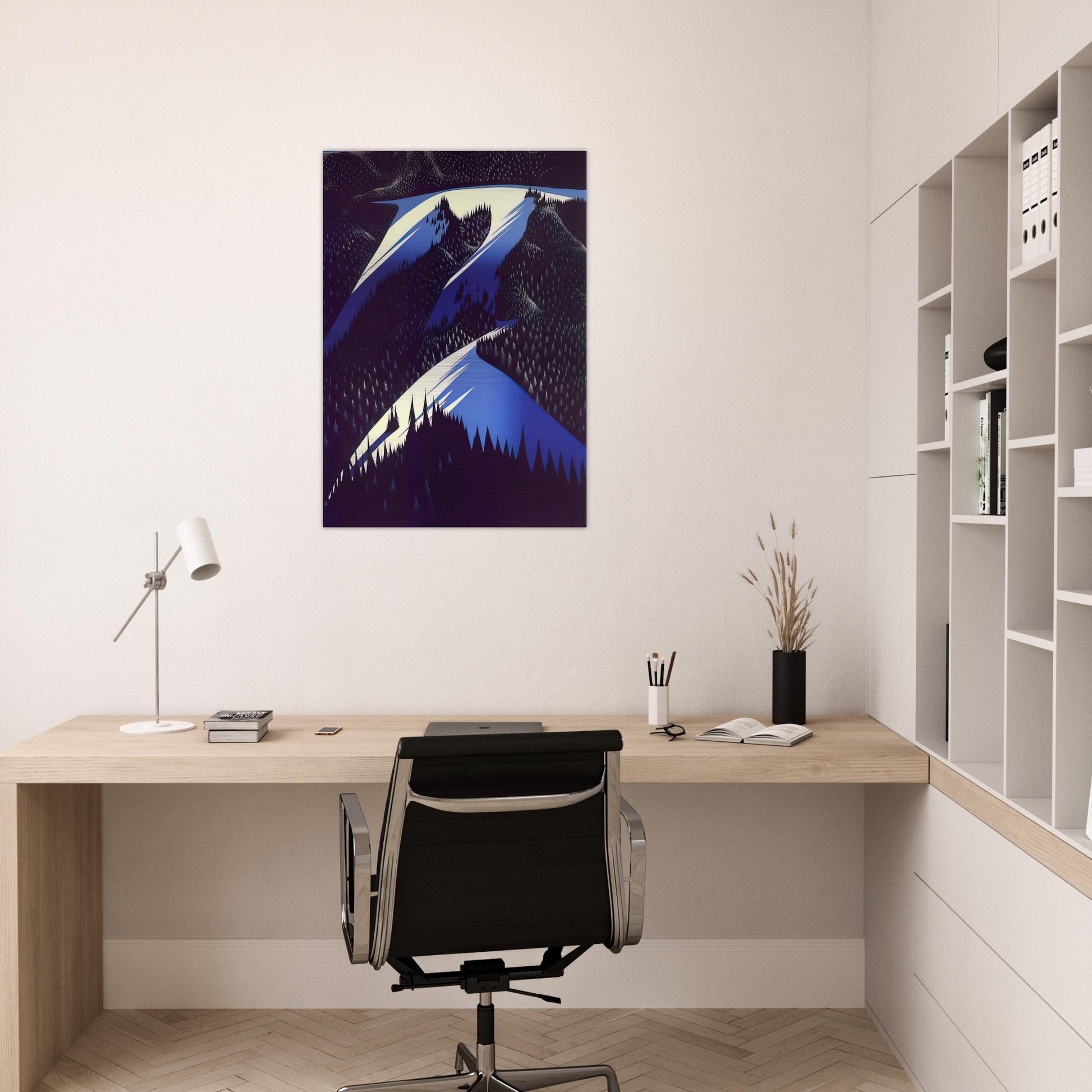 Black Evergreen Forest - Eyvind Earle Brushed Aluminum Print - 70x100 cm / 28x40 inches | Eyvind Earle Aluminum Print | Eyvind Earle Prints