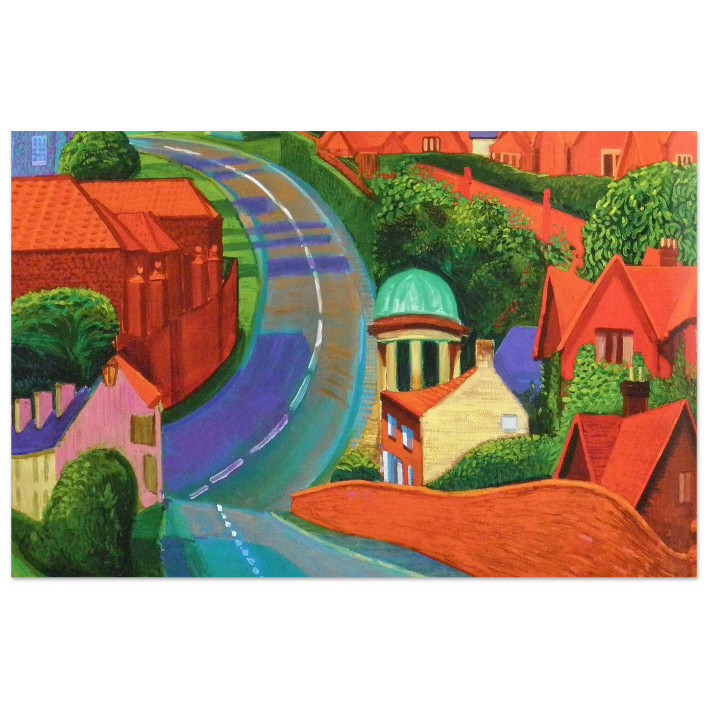 David Hockney - The Road to York Through Sledmere - 21x29.7 cm / 8x12" - Premium Wooden Framed Poster With Fine Art Paper-canvas - Wood frame