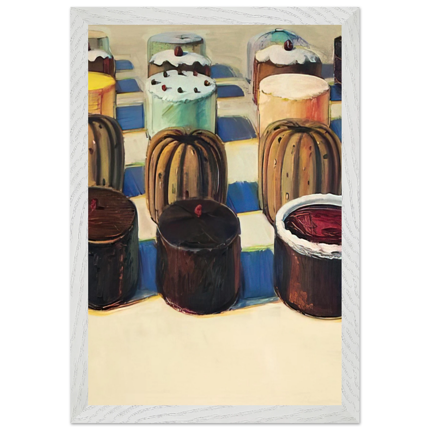 Wayne Thiebaud - Various Cakes - 1981 Wall Art - 60x80 cm / 24x32 inches - Premium Wooden Framed Poster With Fine Art Paper - White frame