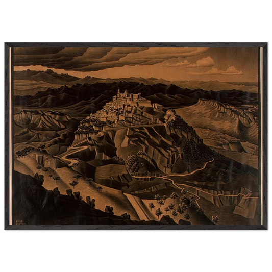 ITALIAN TOWN - MC Escher 70x100 cm / 28x40 inches Framed Art Print – Black Wooden Frame | Maurits Cornelis Escher Prints