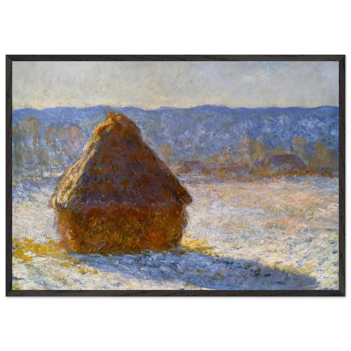 Grainstack Snow Effect Morning - claude monet 70x100 cm / 28x40 inches Framed Art Print – Black Wooden Frame