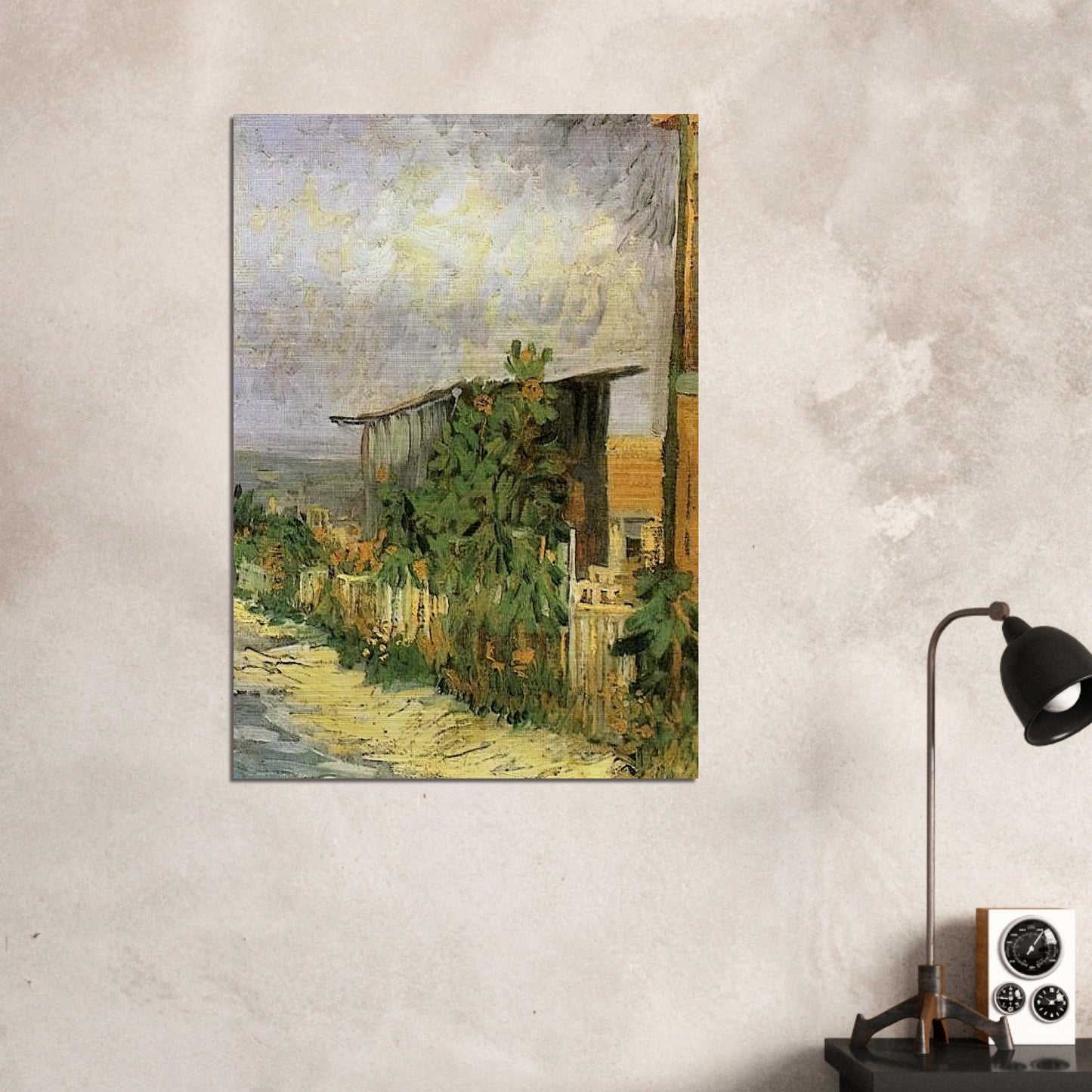 Montmartre Path with Sunflowers - Vincent van Gogh Brushed Aluminum Print - 70x100 cm / 28x40 inches | Vincent van Gogh Aluminum Print | Vincent van Gogh Prints