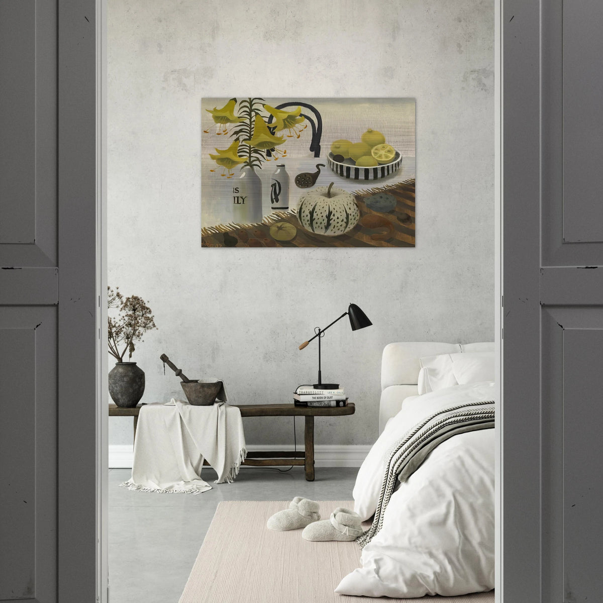 Lilies and Lemons - 2007 - Mary Fedden Brushed Aluminum Print - 70x100 cm / 28x40 inches | Mary Fedden Aluminum Print | Mary Fedden Prints