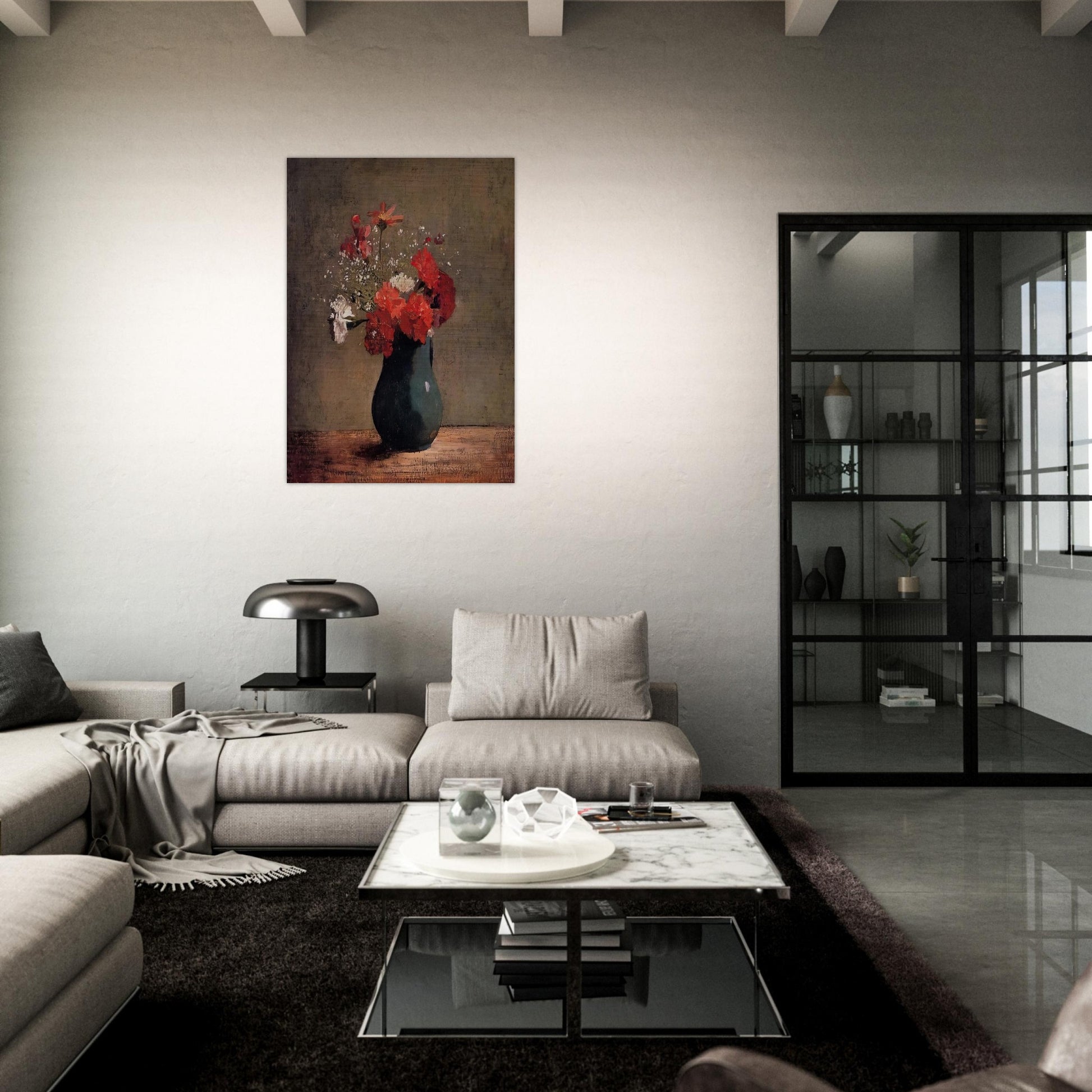 CARNATIONS AND BABY S BREATH IN A GREEN PITCHER - Odilon Redon Brushed Aluminum Print - 70x100 cm / 28x40 inches | Odilon Redon Aluminum Print | Odilon Redon Prints