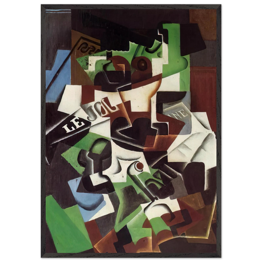 FRUIT BOWL PIPE AND NEWSPAPER - Juan Gris 70x100 cm / 28x40 inches Framed Art Print – Black Wooden Frame