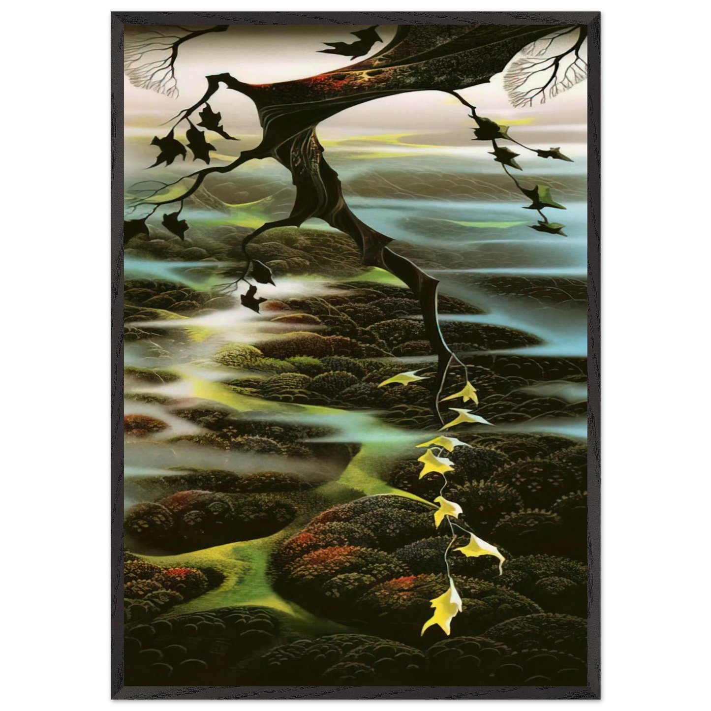 Fog Laced Hills - Eyvind Earle 70x100 cm / 28x40 inches Framed Art Print – Black Wooden Frame