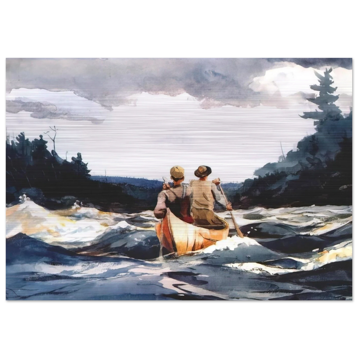 CANOE IN THE RAPIDS - Winslow Homer Brushed Aluminum Print - 70x100 cm / 28x40 inches | Winslow Homer Aluminum Print | Winslow Homer Prints