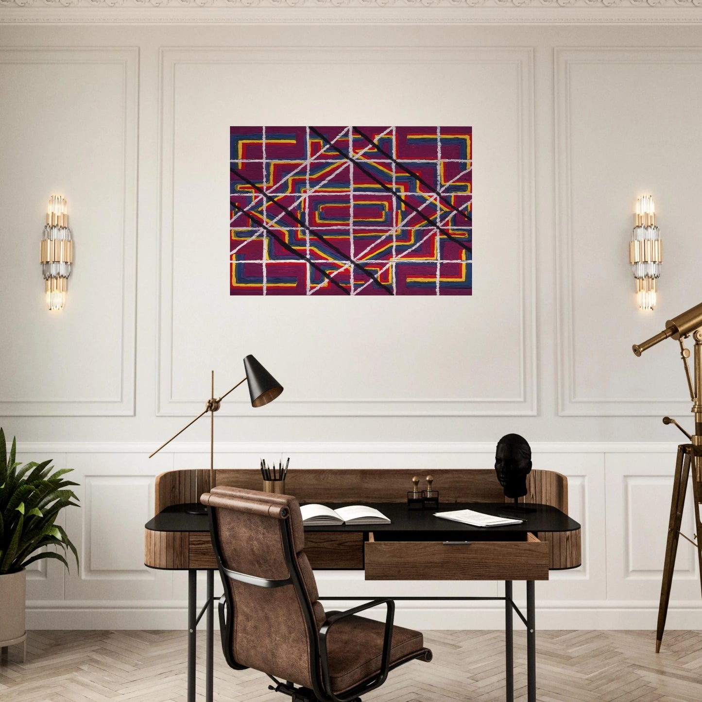 Spanish Door Design Purple - 1959 - Alfred Jensen Brushed Aluminum Print - 70x100 cm / 28x40 inches | Alfred Jensen Aluminum Print | Alfred Jensen Prints