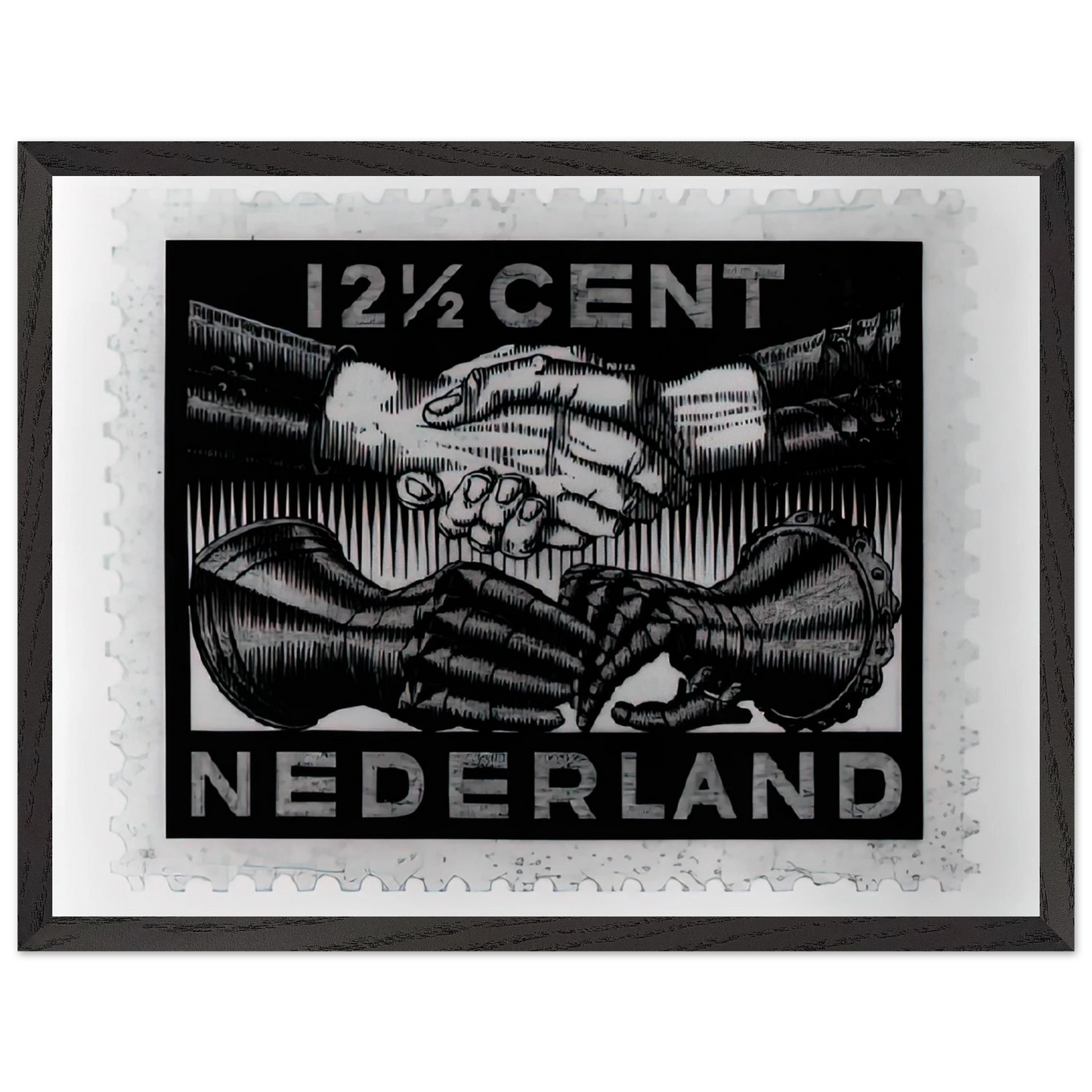 MC Escher - DESIGN FOR DUTCH PEASE POSTAGE STAMP MARCH 1932 1932 Wall Art - 21x29.7 cm / 8x12" - Premium Wooden Framed Poster With Fine Art Paper - Wood frame