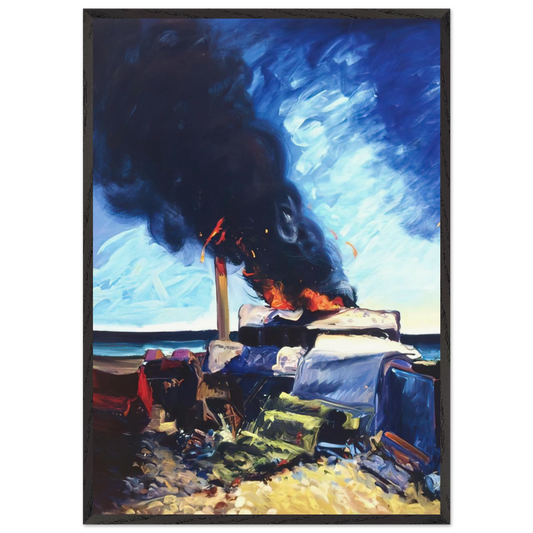 Beach Trash Burning - 1982 - Carlos Almaraz 70x100 cm / 28x40 inches Framed Art Print – Black Wooden Frame