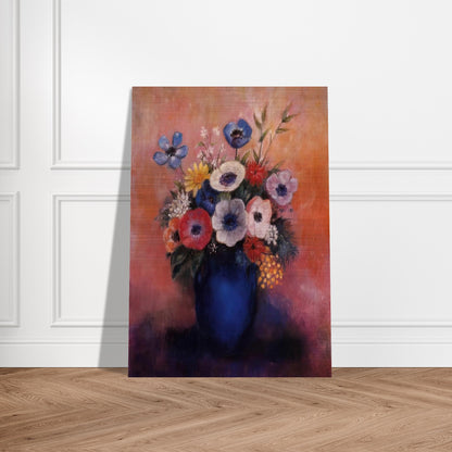 BOUQUET OF FLOWERS IN A BLUE VASE 1 - Odilon Redon Brushed Aluminum Print - 70x100 cm / 28x40 inches | Odilon Redon Aluminum Print | Odilon Redon Prints