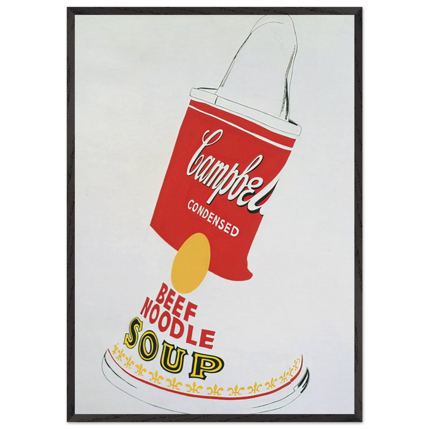Crushed Campbells Soup Can  Beef Noodle  - Andy Warhol 70x100 cm / 28x40 inches Framed Art Print – Black Wooden Frame