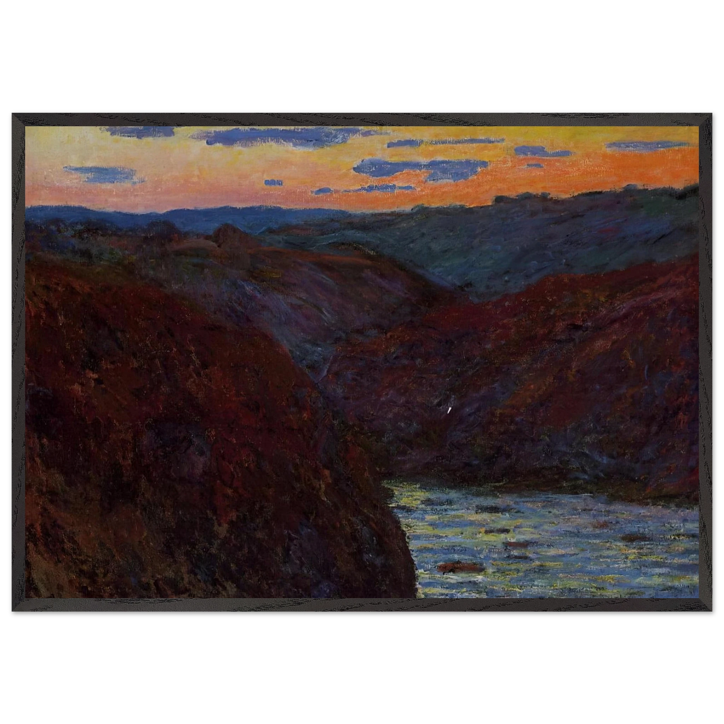 Valley of the Creuse Sunset - claude monet 70x100 cm / 28x40 inches Framed Art Print – Black Wooden Frame