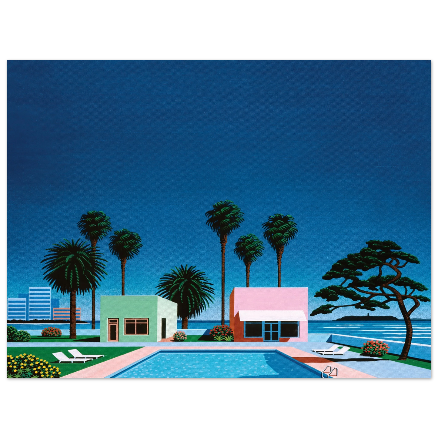 Hiroshi Nagai - Pacific Breeze Wall Art - 30x40 cm / 12x16 inches - Premium Wooden Framed Poster With Fine Art Paper - Wood frame