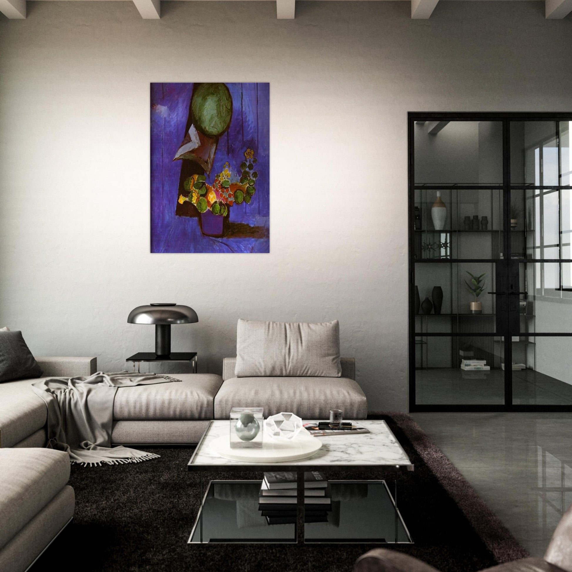 FLOWERS AND CERAMIC PLATE - Henri Matisse Brushed Aluminum Print - 70x100 cm / 28x40 inches | Henri Matisse Aluminum Print | Henri Matisse Prints