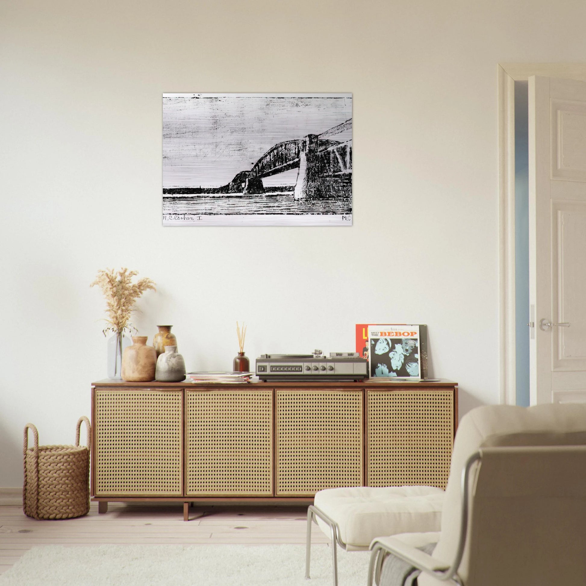 RAILWAY BRIDGE OOSTERBEEK - MC Escher Brushed Aluminum Print - 70x100 cm / 28x40 inches | MC Escher Aluminum Print | MC Escher Prints